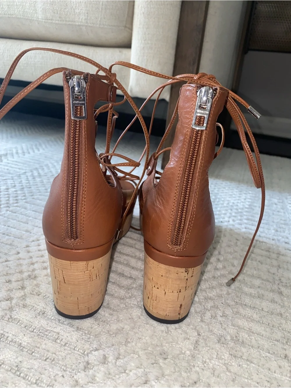 COACH Barkley Semi Matte Calf Lace-Up Wedge Sandal